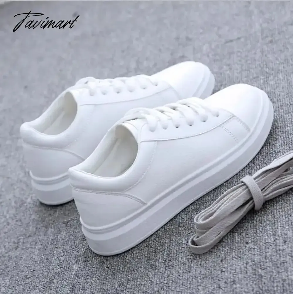 TAVIMART  Fashion Shoes Women's Vulcanize Shoes New Casual Flats Classic Solid Color PU Leather Shoes Women Casual Shoes Sneakers