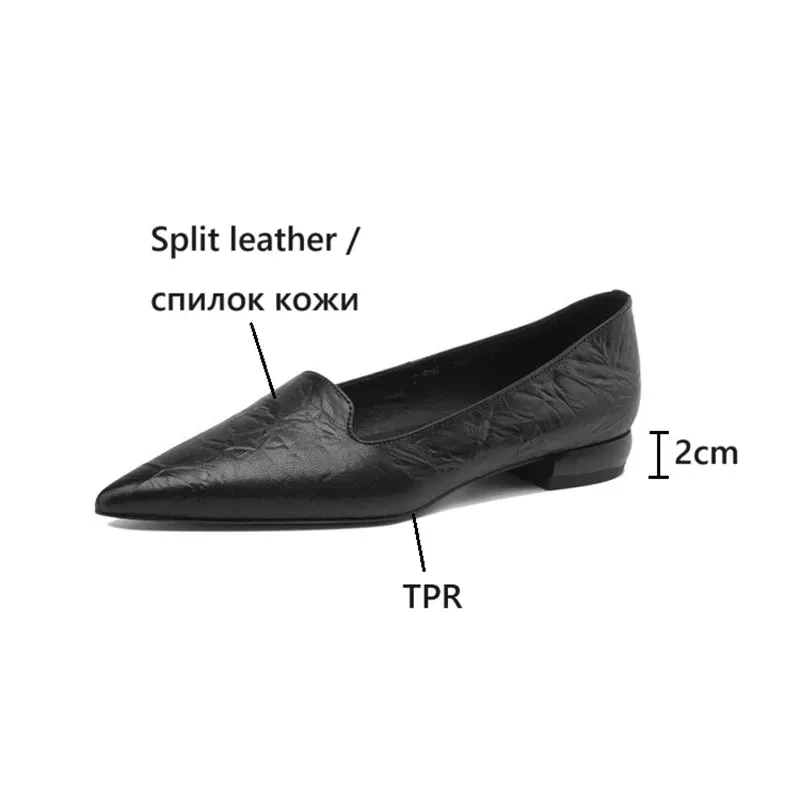 TAVIMART  -  NEW Spring/Autumn Women Pumps Split Leather Shoes for Women Pointed Toe Chunky Heel Shoes Concise Black Slip-on Handmade Shoes