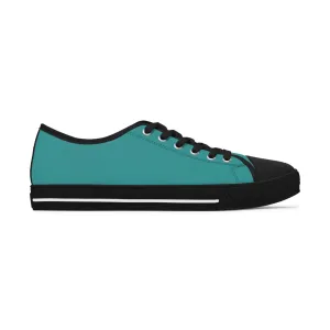 Teal Blue Color Ladies' Sneakers, Best Solid Blue Color Designer Women's Low Top Sneakers  (US Size: 5.5-12)