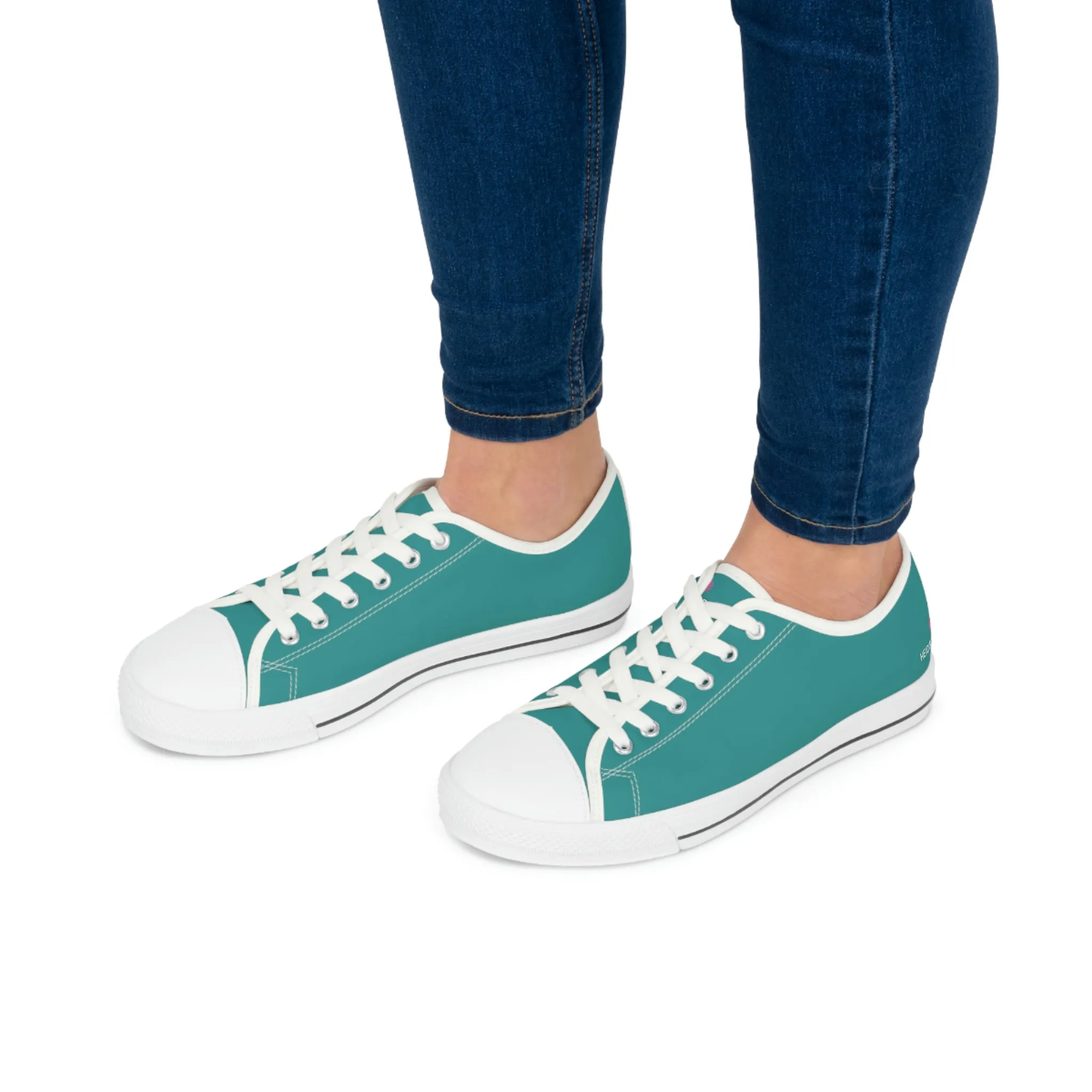 Teal Blue Color Ladies' Sneakers, Best Solid Blue Color Designer Women's Low Top Sneakers  (US Size: 5.5-12)