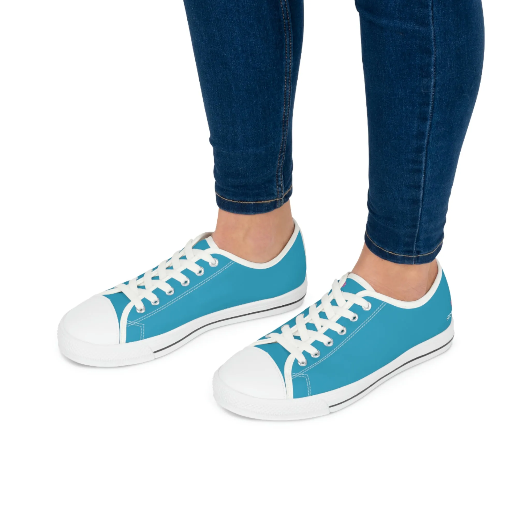 Turquoise Blue Color Ladies' Sneakers, Best Solid Blue Color Designer Women's Low Top Sneakers  (US Size: 5.5-12)