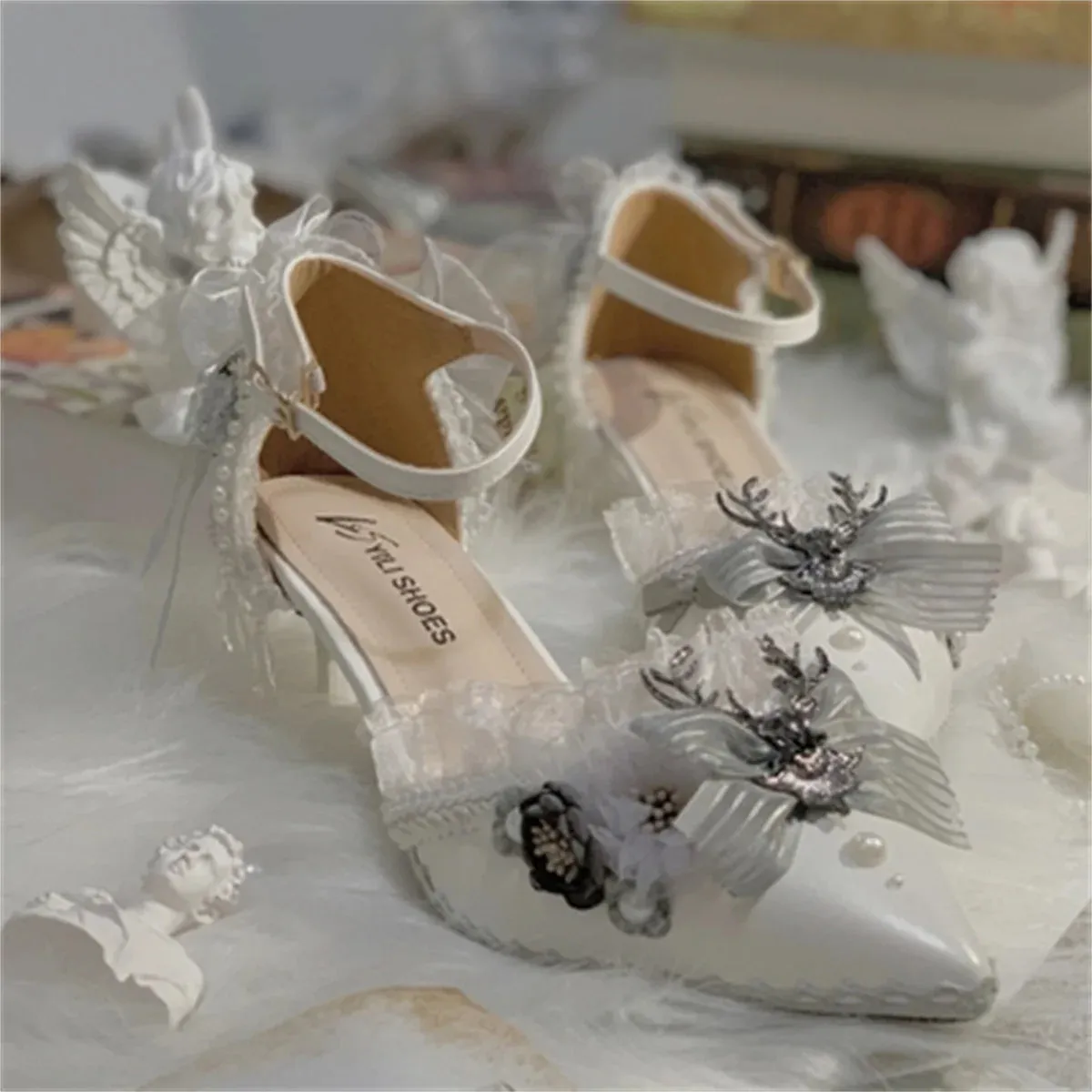 Uniwim Japanese Style Lolita Cosplay Shoes Gothic Flower Wedding Victorian Girls Cross Striped Bow Lace Pearl Flower High Heeled Shoes