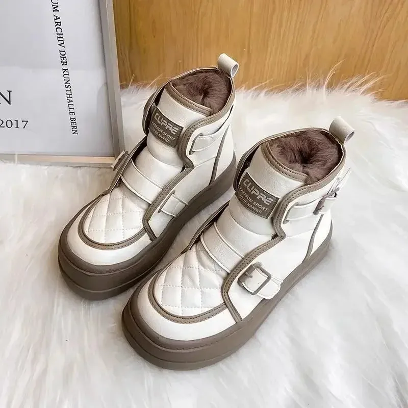 Uniwim Shoes for Women Sports Platform Black Chunky Womens Snow Boots Round Toe White Leather Sneakers Comfrtable Winter Footwear 2024