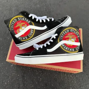 US Marines Black Vans Sk8-Hi Shoes - Custom Vans Shoes for Men and Women