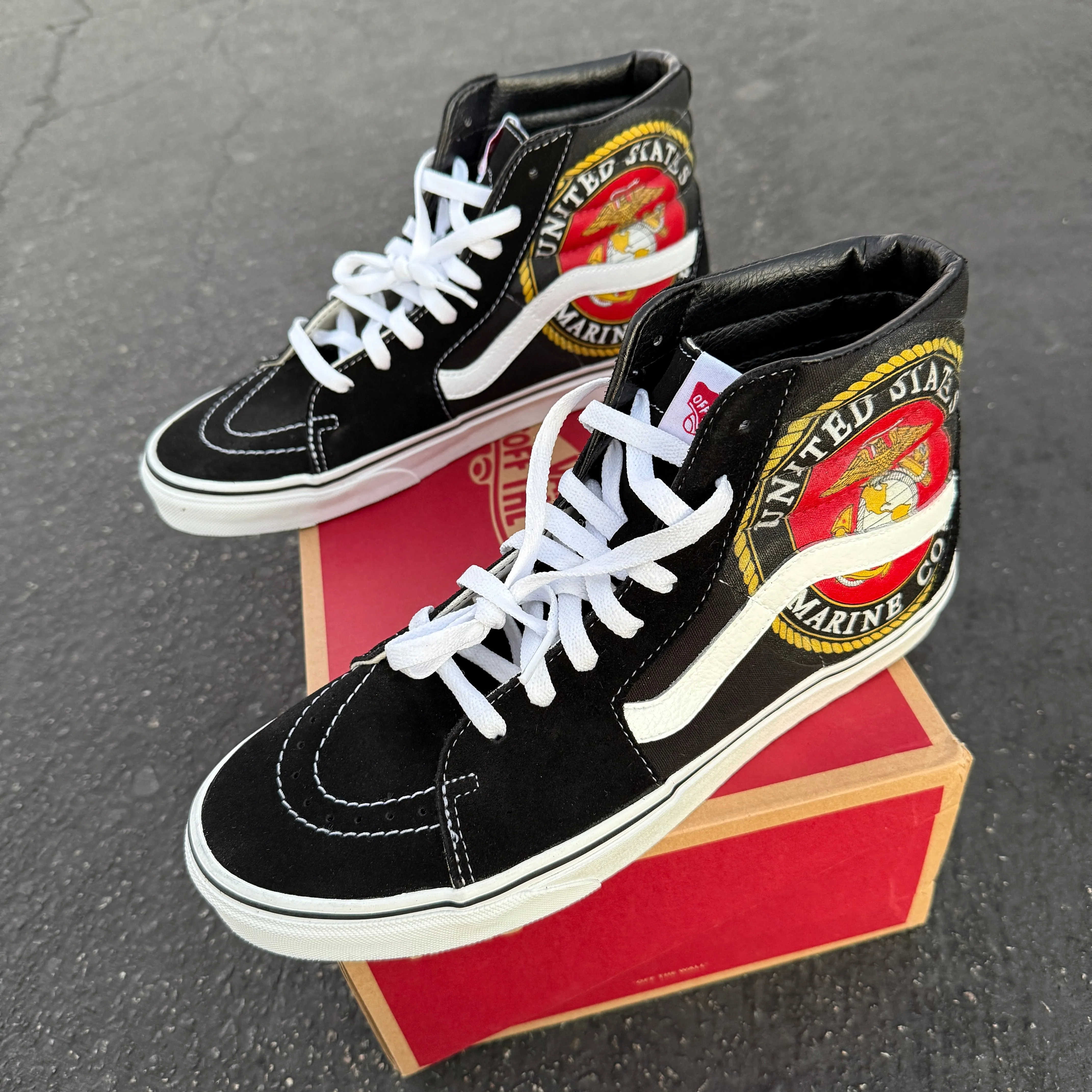 US Marines Black Vans Sk8-Hi Shoes - Custom Vans Shoes for Men and Women