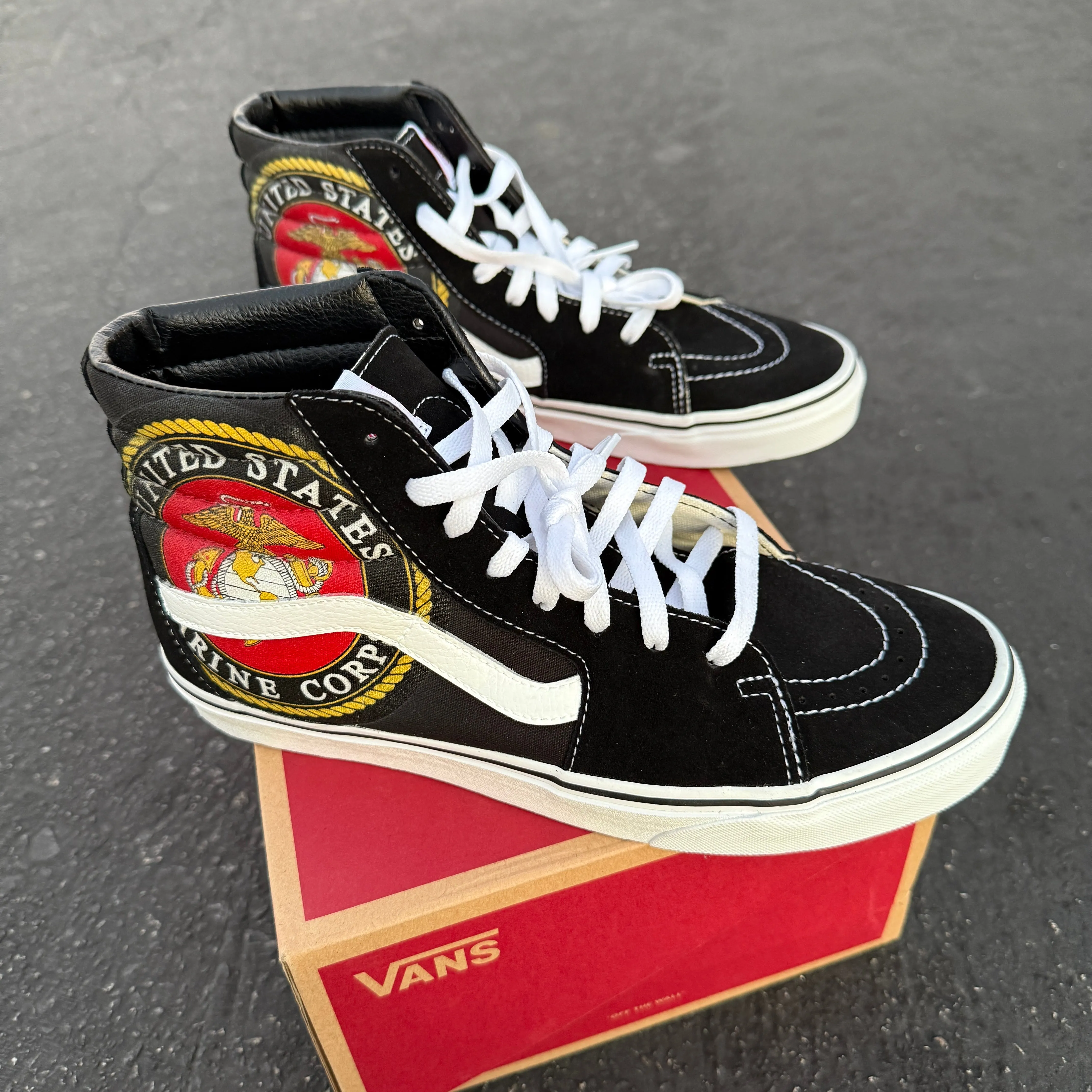 US Marines Black Vans Sk8-Hi Shoes - Custom Vans Shoes for Men and Women