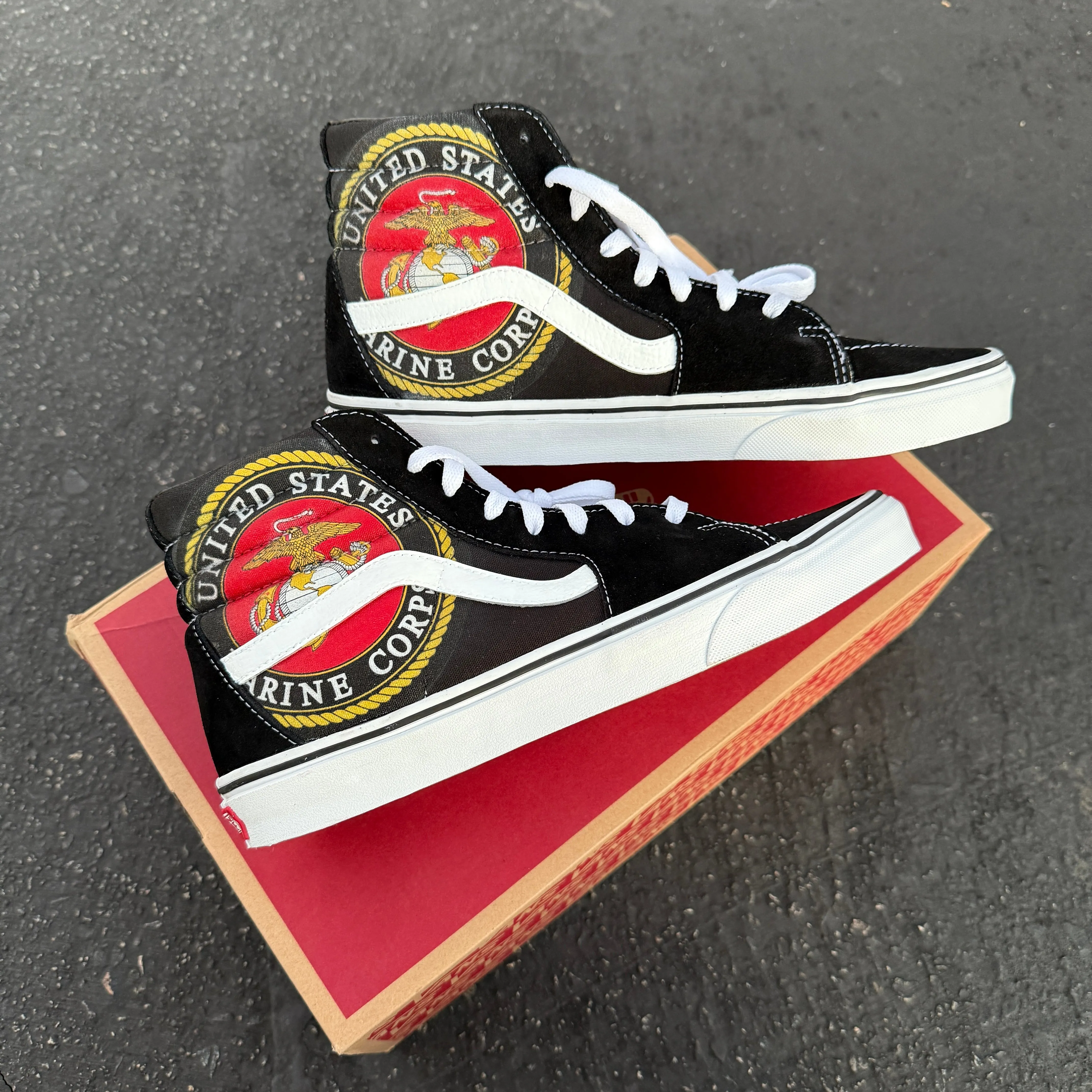 US Marines Black Vans Sk8-Hi Shoes - Custom Vans Shoes for Men and Women