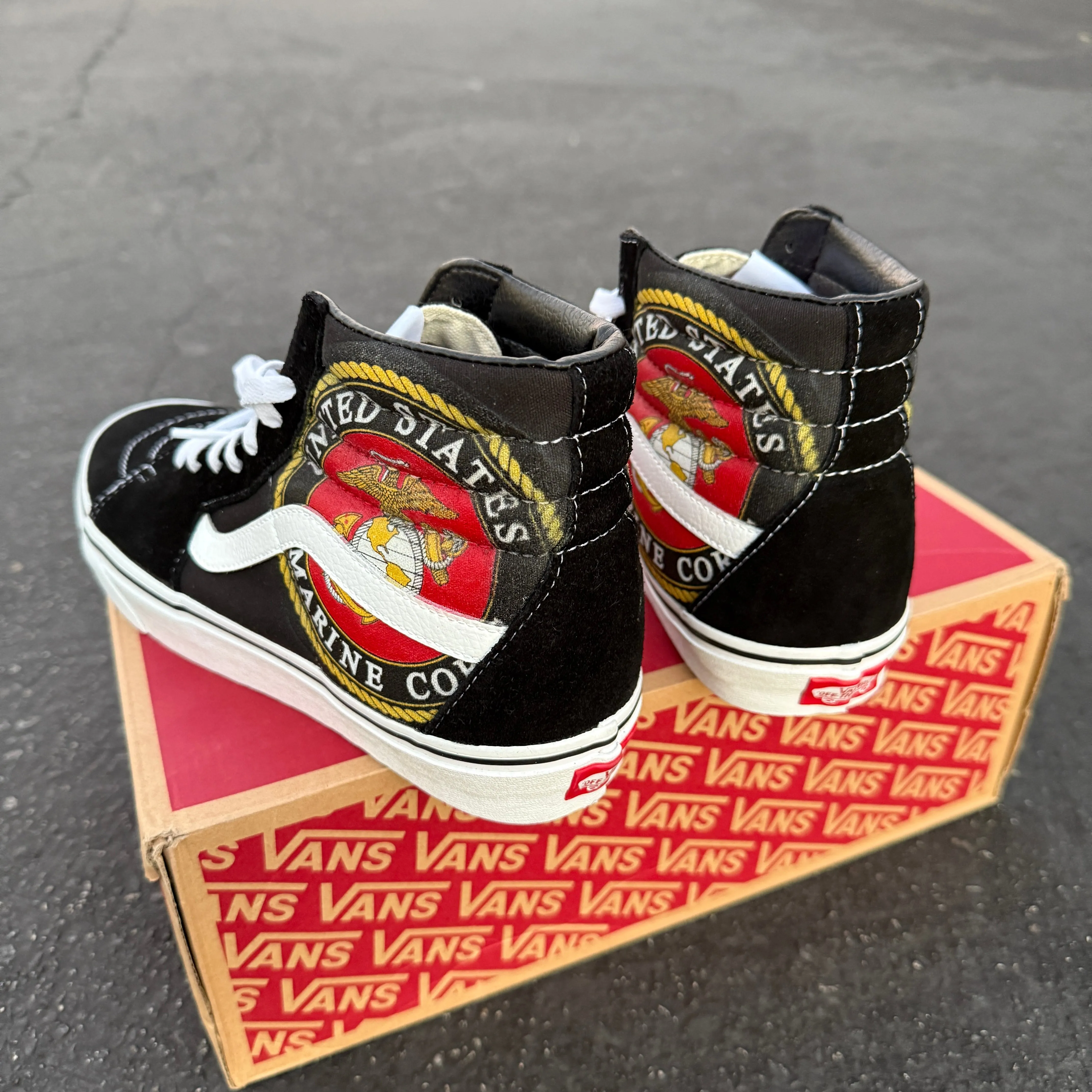 US Marines Black Vans Sk8-Hi Shoes - Custom Vans Shoes for Men and Women