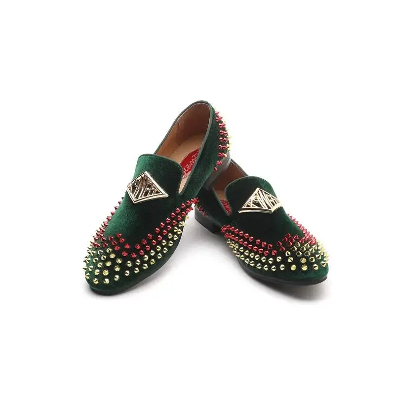 Velvet Rivet Decoration PU Loafers