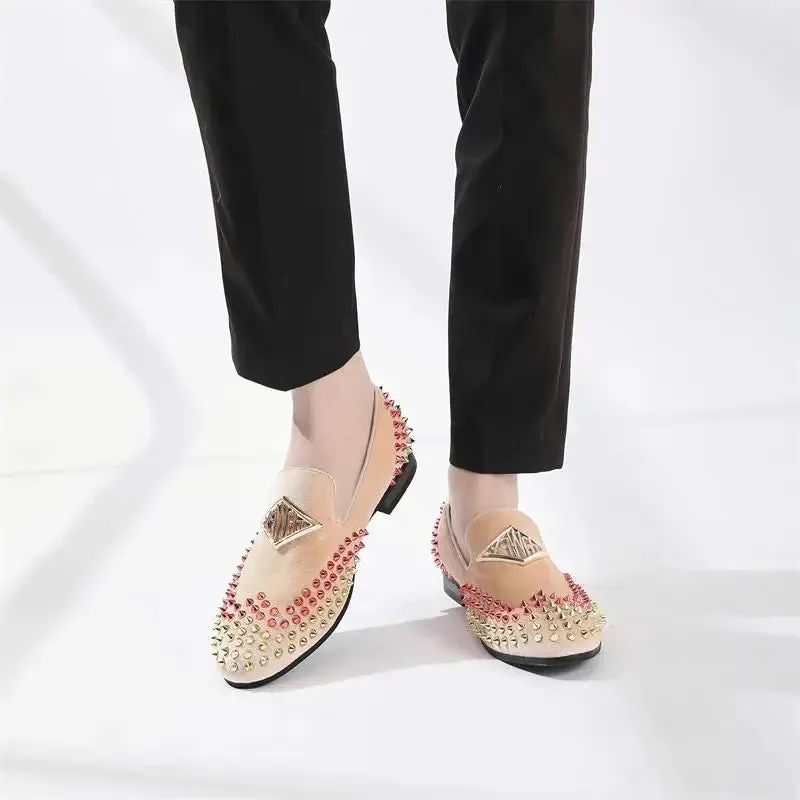 Velvet Rivet Decoration PU Loafers