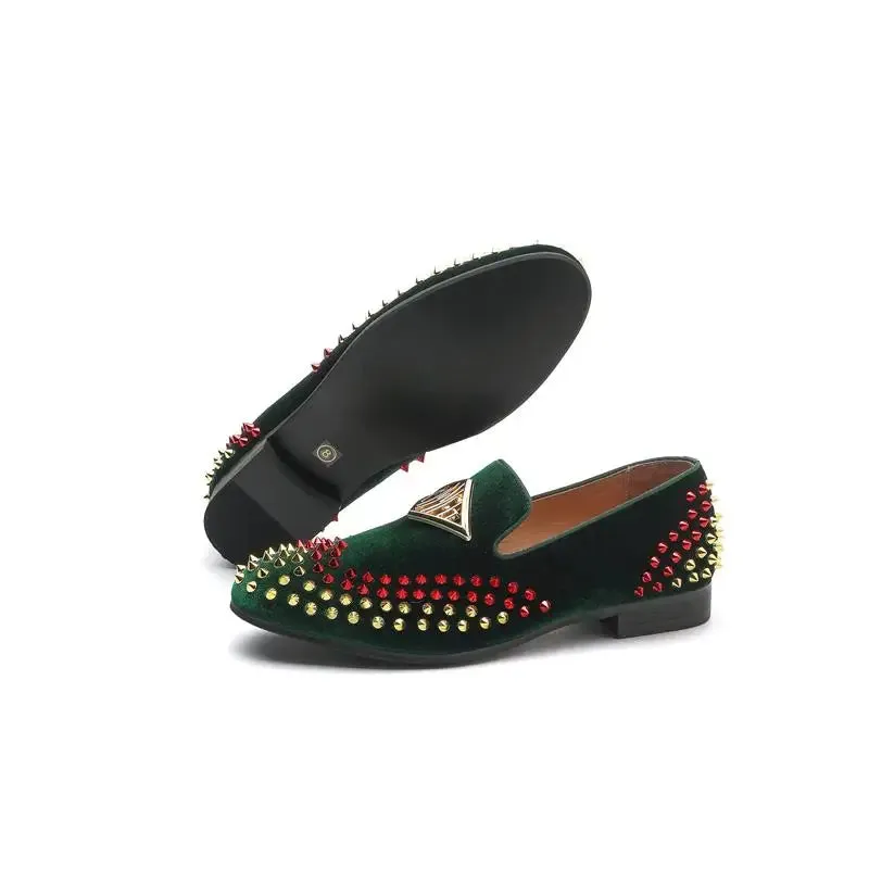 Velvet Rivet Decoration PU Loafers