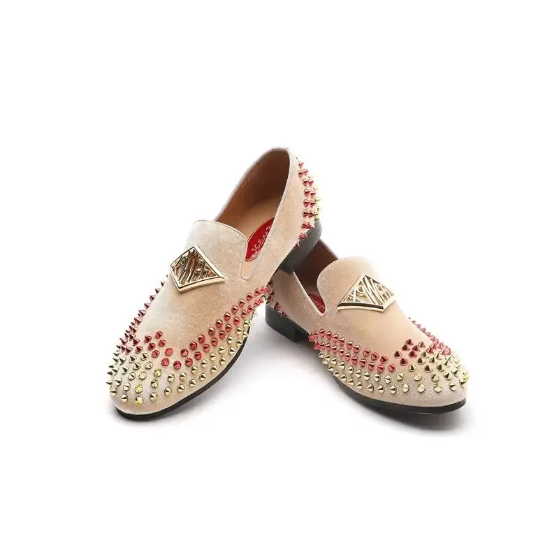 Velvet Rivet Decoration PU Loafers