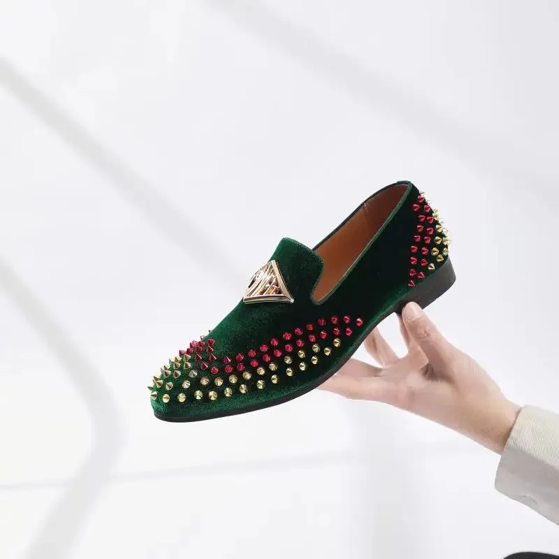 Velvet Rivet Decoration PU Loafers