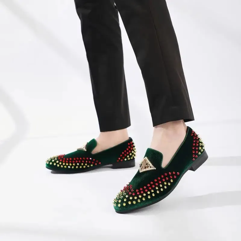 Velvet Rivet Decoration PU Loafers