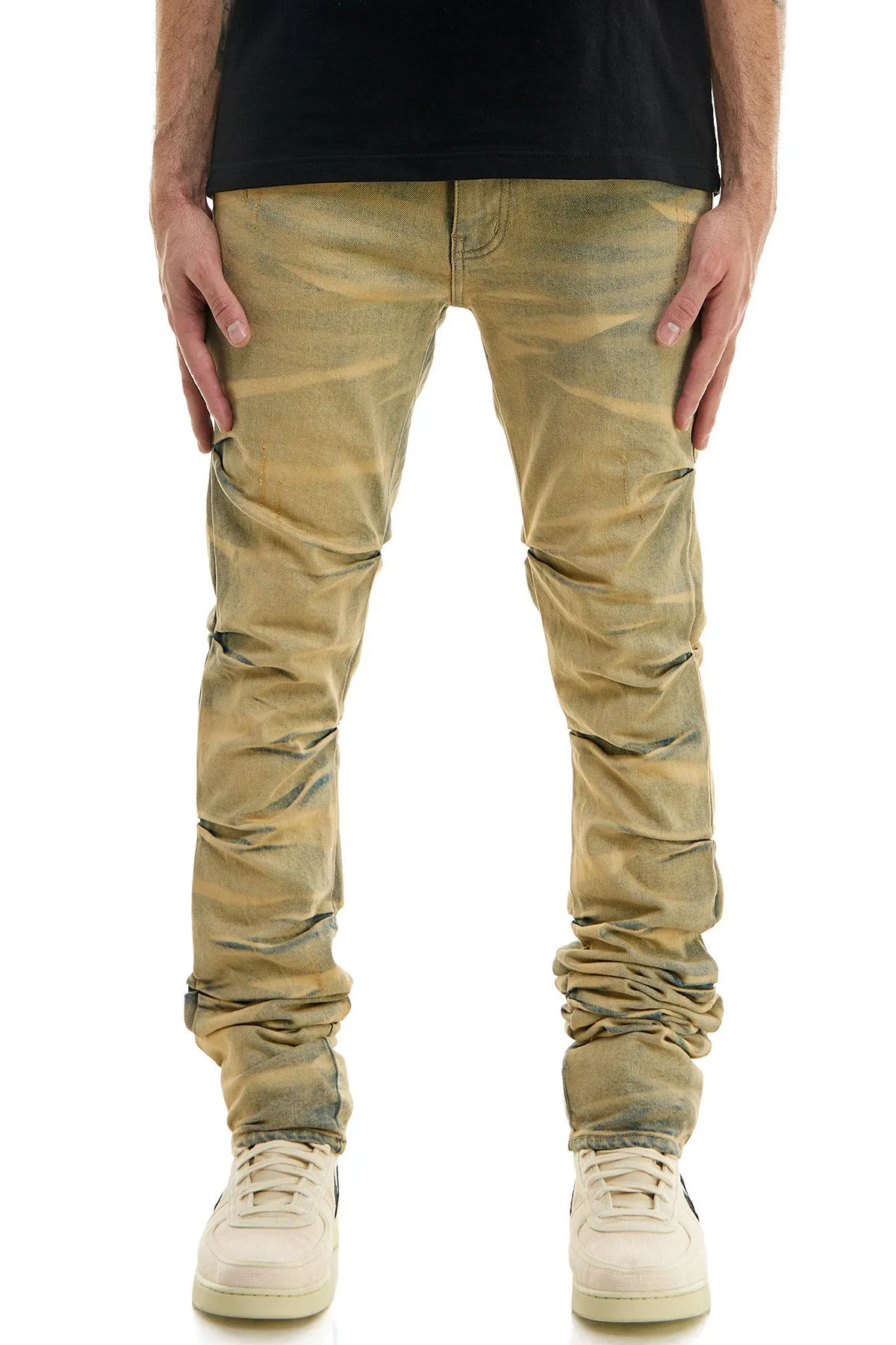 Washed Stretch Denim Skinny Stacked Jeans for Men