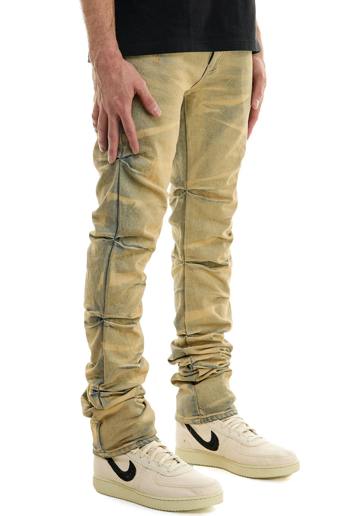 Washed Stretch Denim Skinny Stacked Jeans for Men