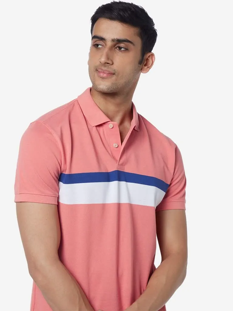 WES Casuals Pink Slim-Fit Colour Block T-Shirt