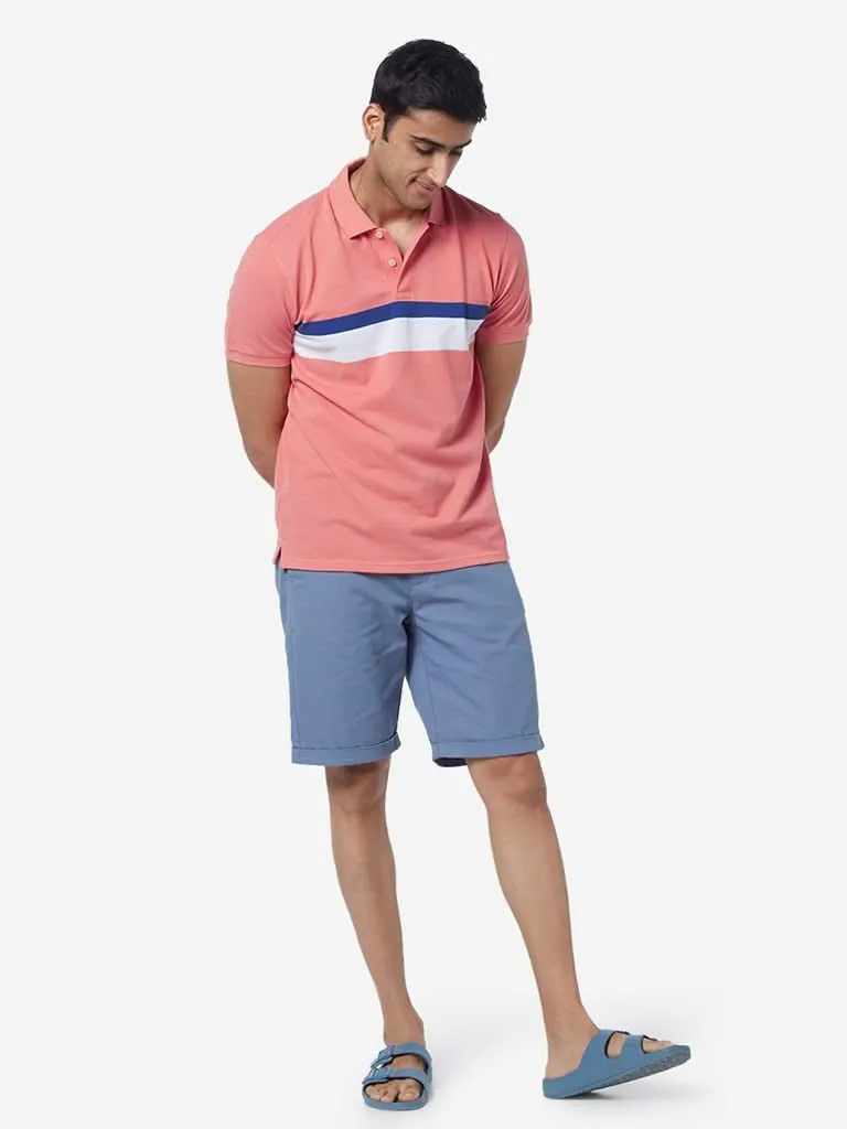 WES Casuals Pink Slim-Fit Colour Block T-Shirt