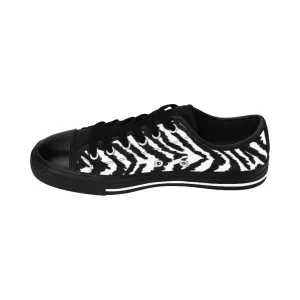 White Zebra Men's Sneakers, Zebra Stripe Animal Print Premium Low Top Shoes (US Size: 7-14)