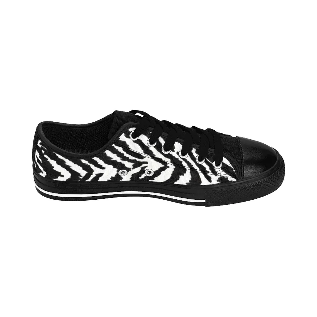 White Zebra Men's Sneakers, Zebra Stripe Animal Print Premium Low Top Shoes (US Size: 7-14)