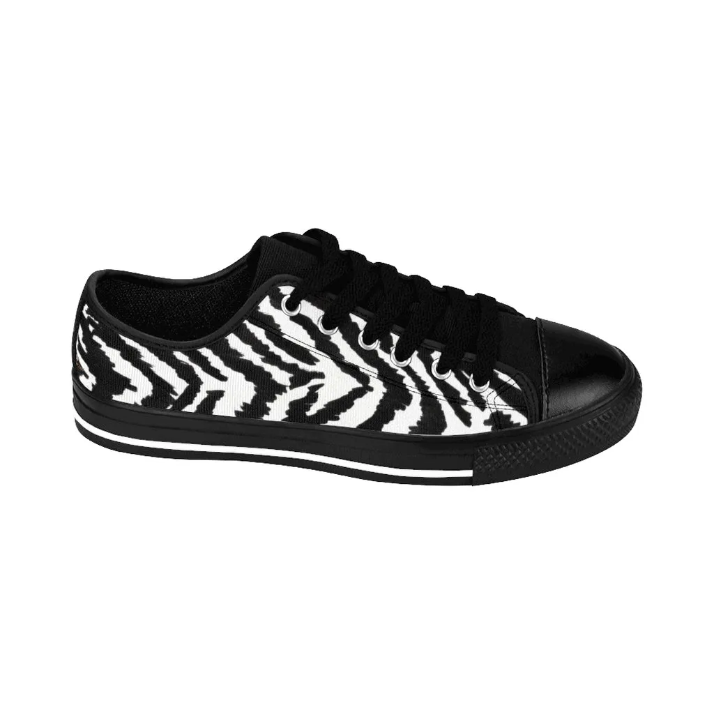 White Zebra Men's Sneakers, Zebra Stripe Animal Print Premium Low Top Shoes (US Size: 7-14)