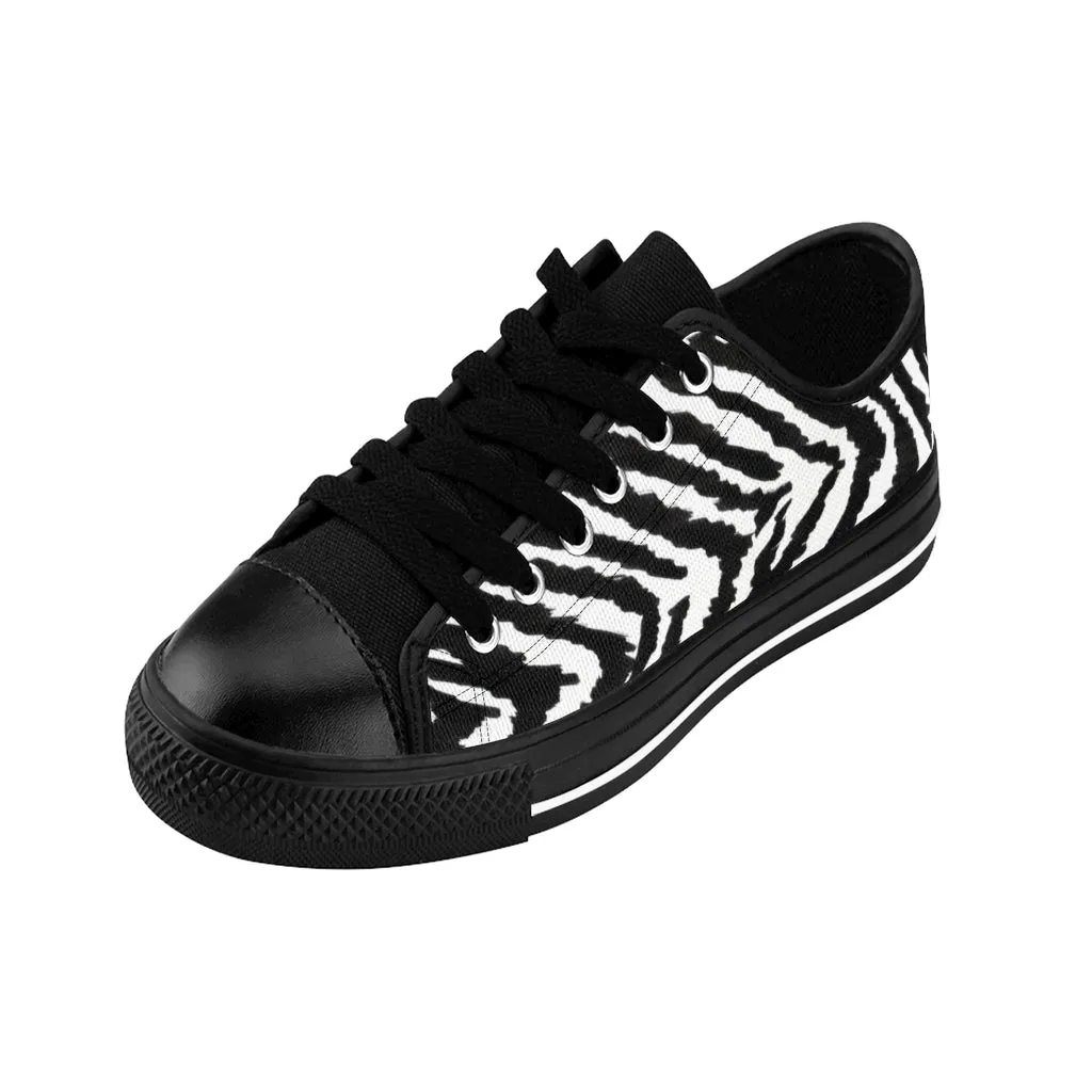 White Zebra Men's Sneakers, Zebra Stripe Animal Print Premium Low Top Shoes (US Size: 7-14)