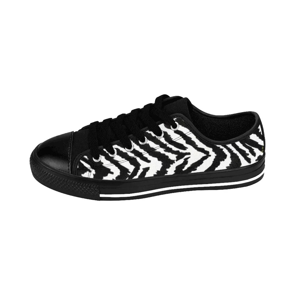 White Zebra Men's Sneakers, Zebra Stripe Animal Print Premium Low Top Shoes (US Size: 7-14)