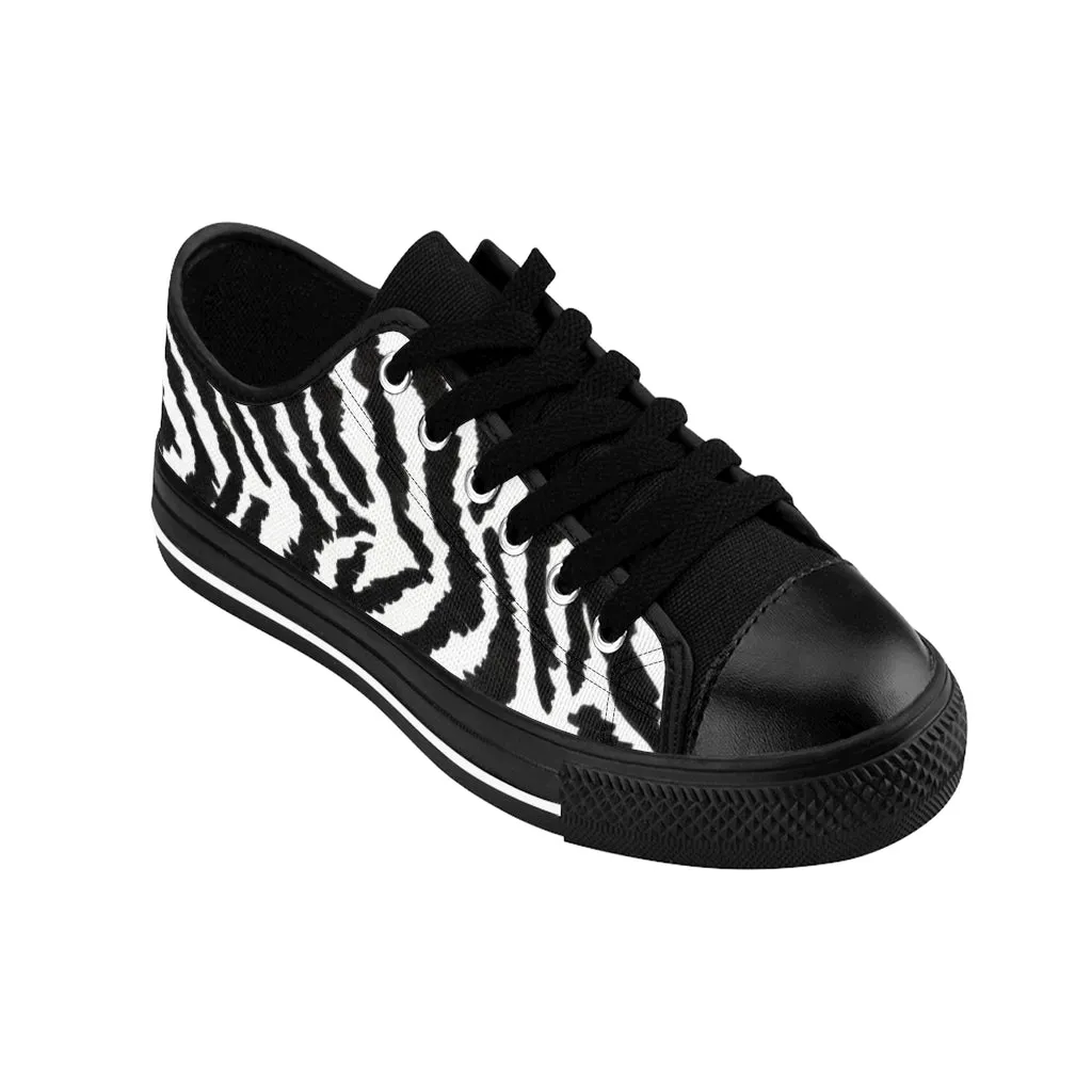 White Zebra Men's Sneakers, Zebra Stripe Animal Print Premium Low Top Shoes (US Size: 7-14)