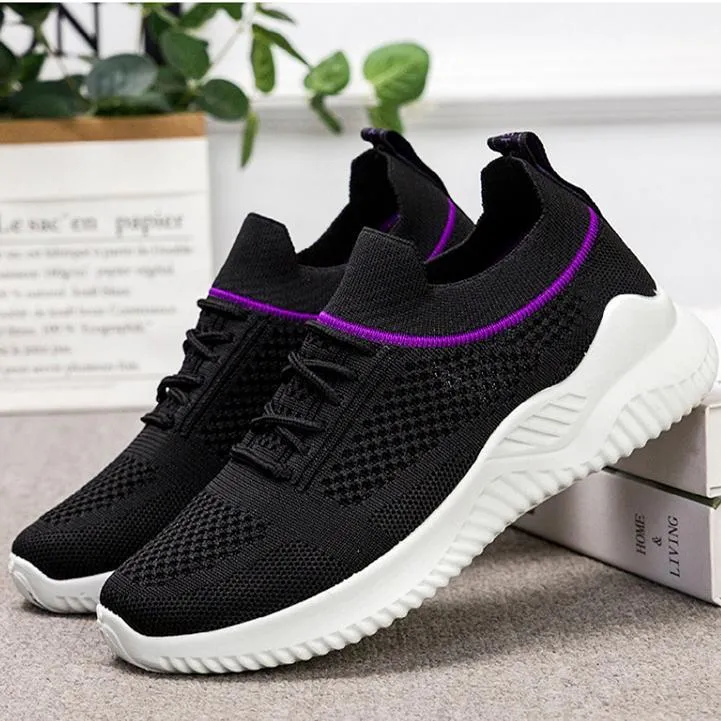 Women flyknit slip on sneakers comfy running tennis shoes