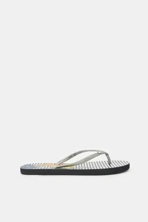 Women Silver Striped Flip Flop