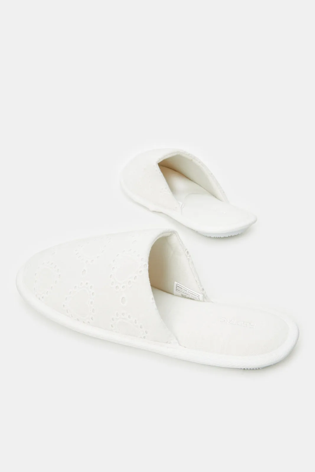 Women White Heart Anglaise Slipper