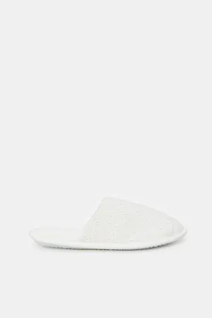 Women White Heart Anglaise Slipper