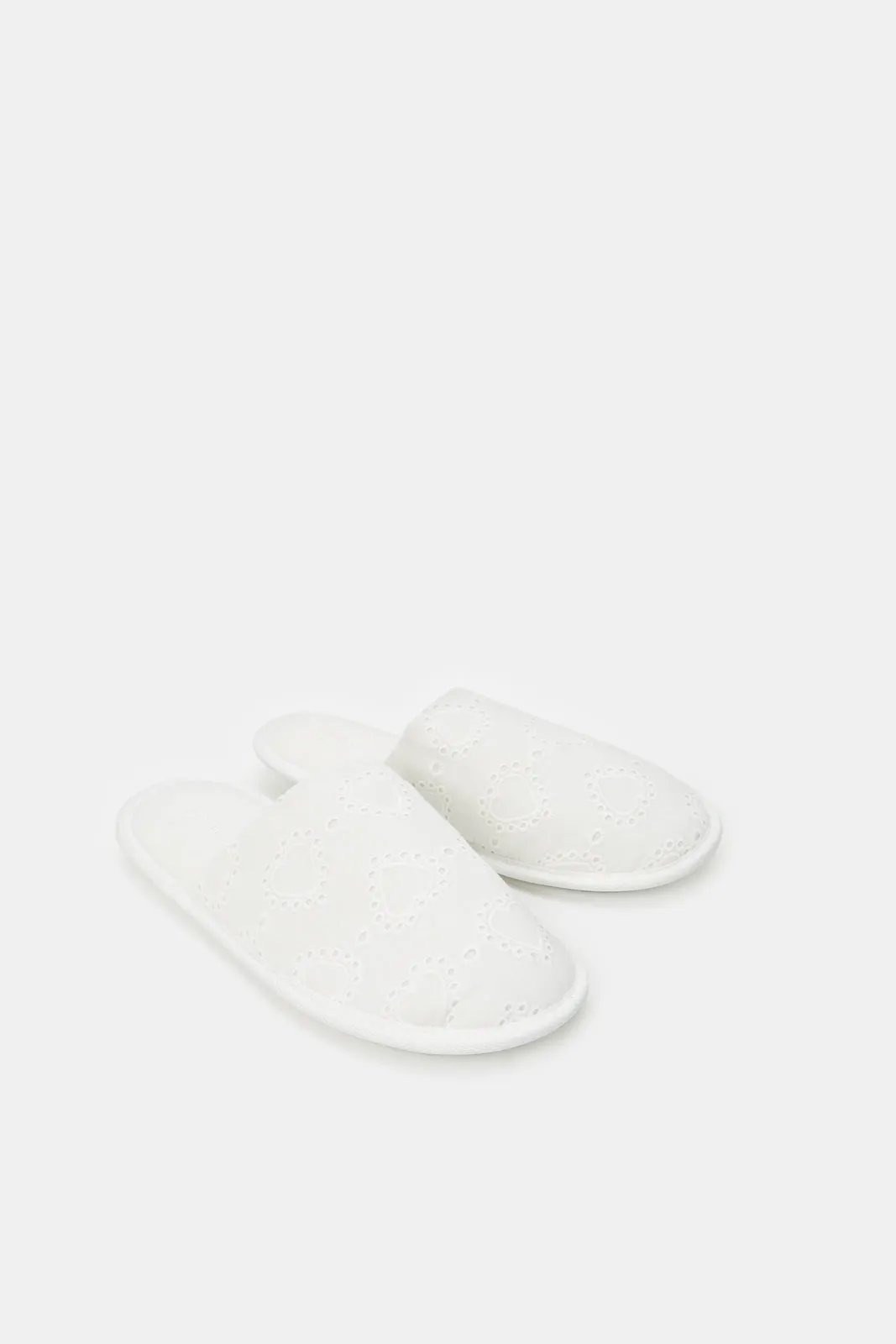 Women White Heart Anglaise Slipper