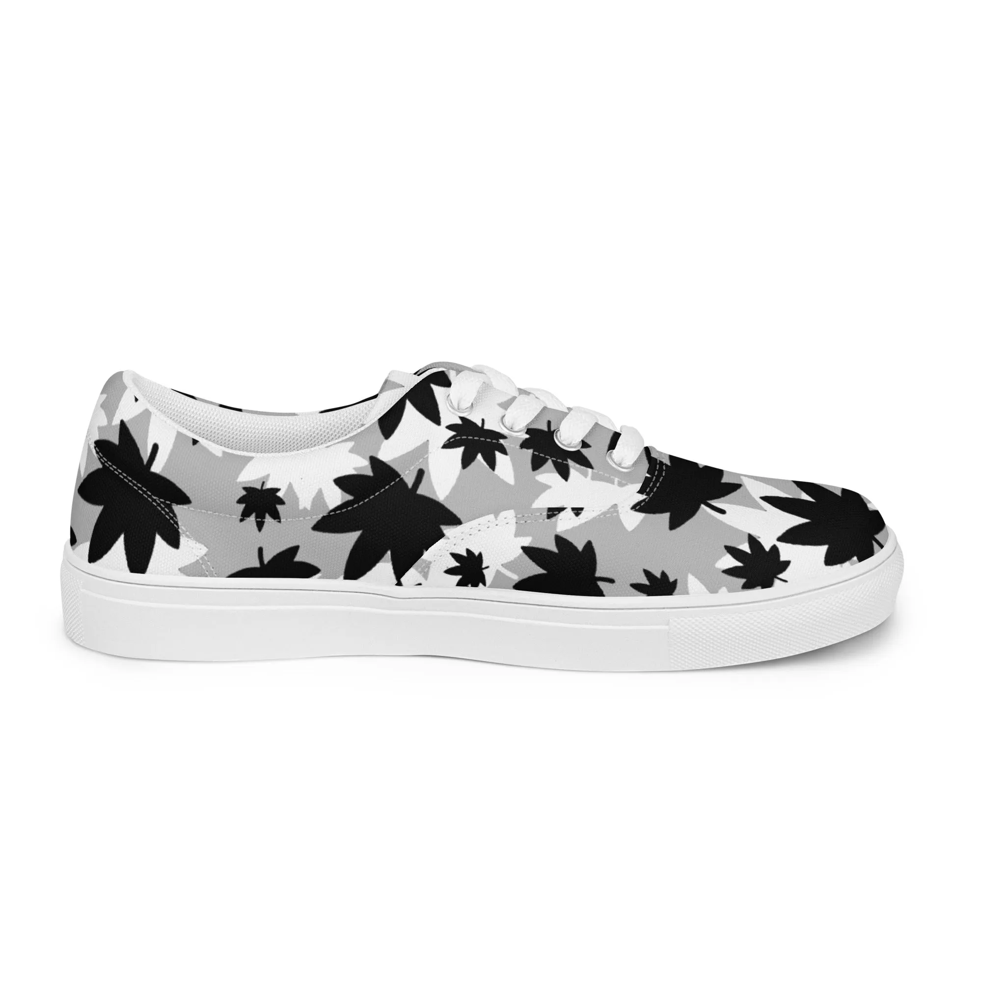 Women’s Grey B/W jumbo leaf lace-up canvas shoes