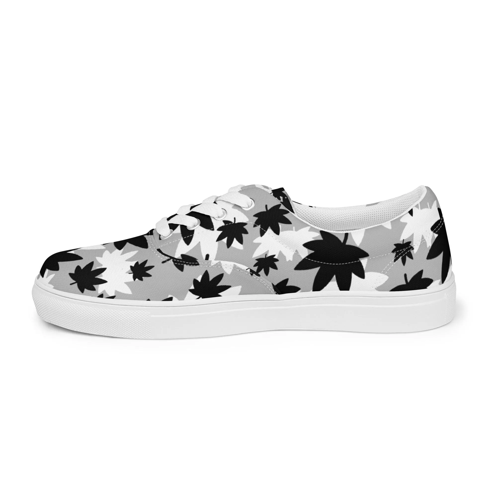 Women’s Grey B/W jumbo leaf lace-up canvas shoes