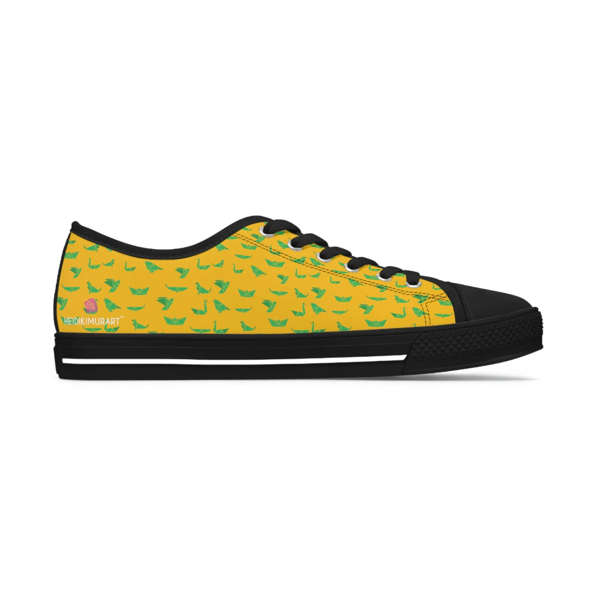 Yellow Green Cranes Ladies' Sneakers, Women's Low Top Sneakers Best Quality Canvas Sneakers (US Size: 5.5-12)