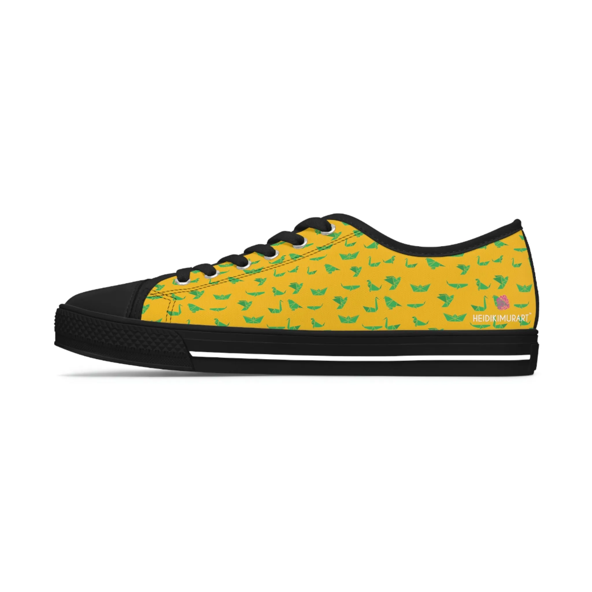 Yellow Green Cranes Ladies' Sneakers, Women's Low Top Sneakers Best Quality Canvas Sneakers (US Size: 5.5-12)